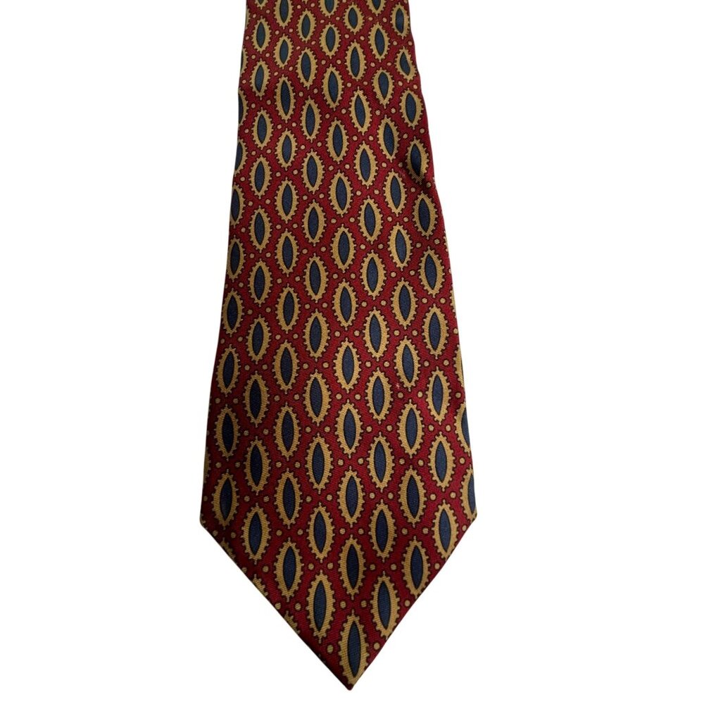 Gitman Bros Nordstrom Mens Silk Pointed Tie Red/Blue Geometric Pattern USA Made